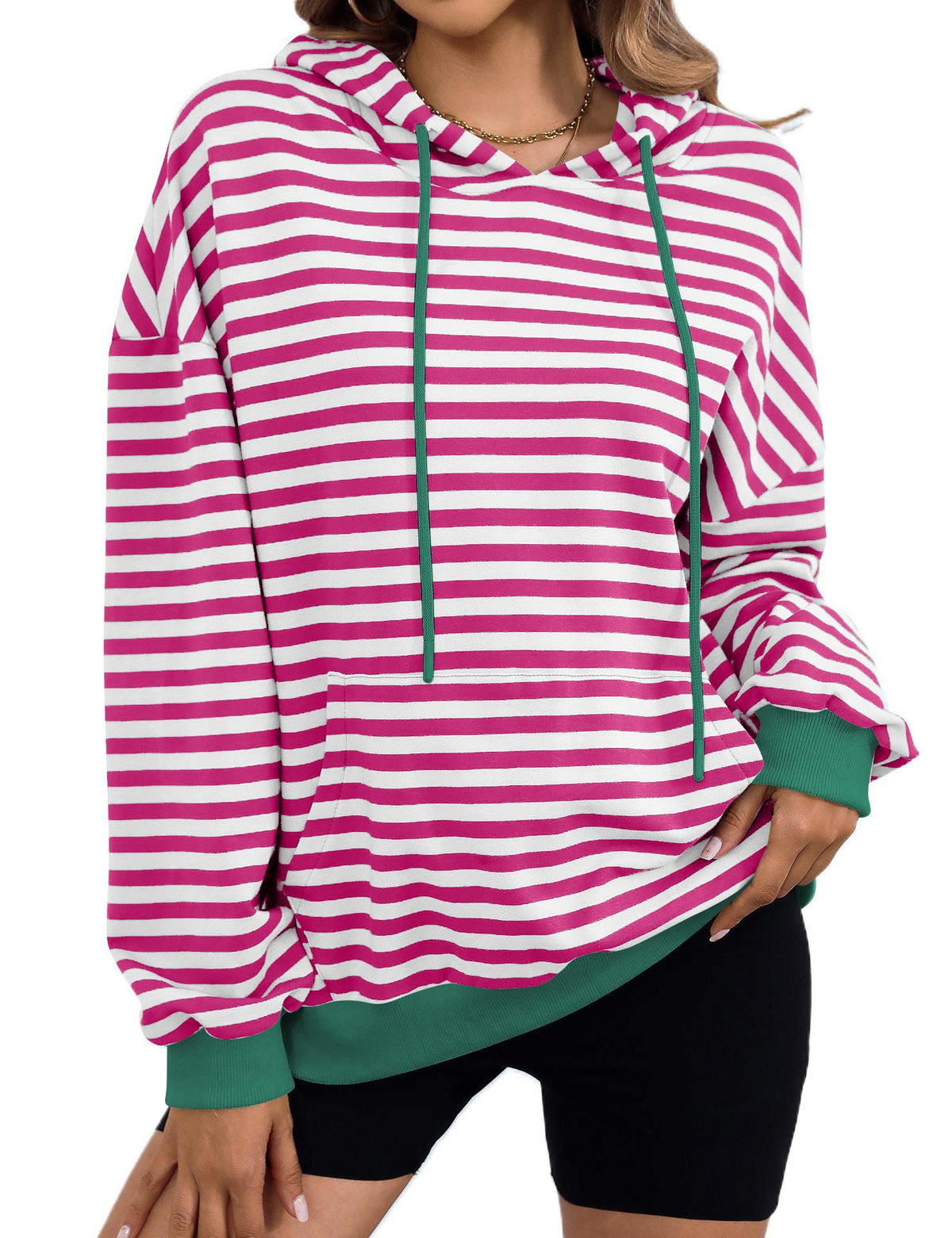 Women's Striped Hoodie with Kangaroo Pocket