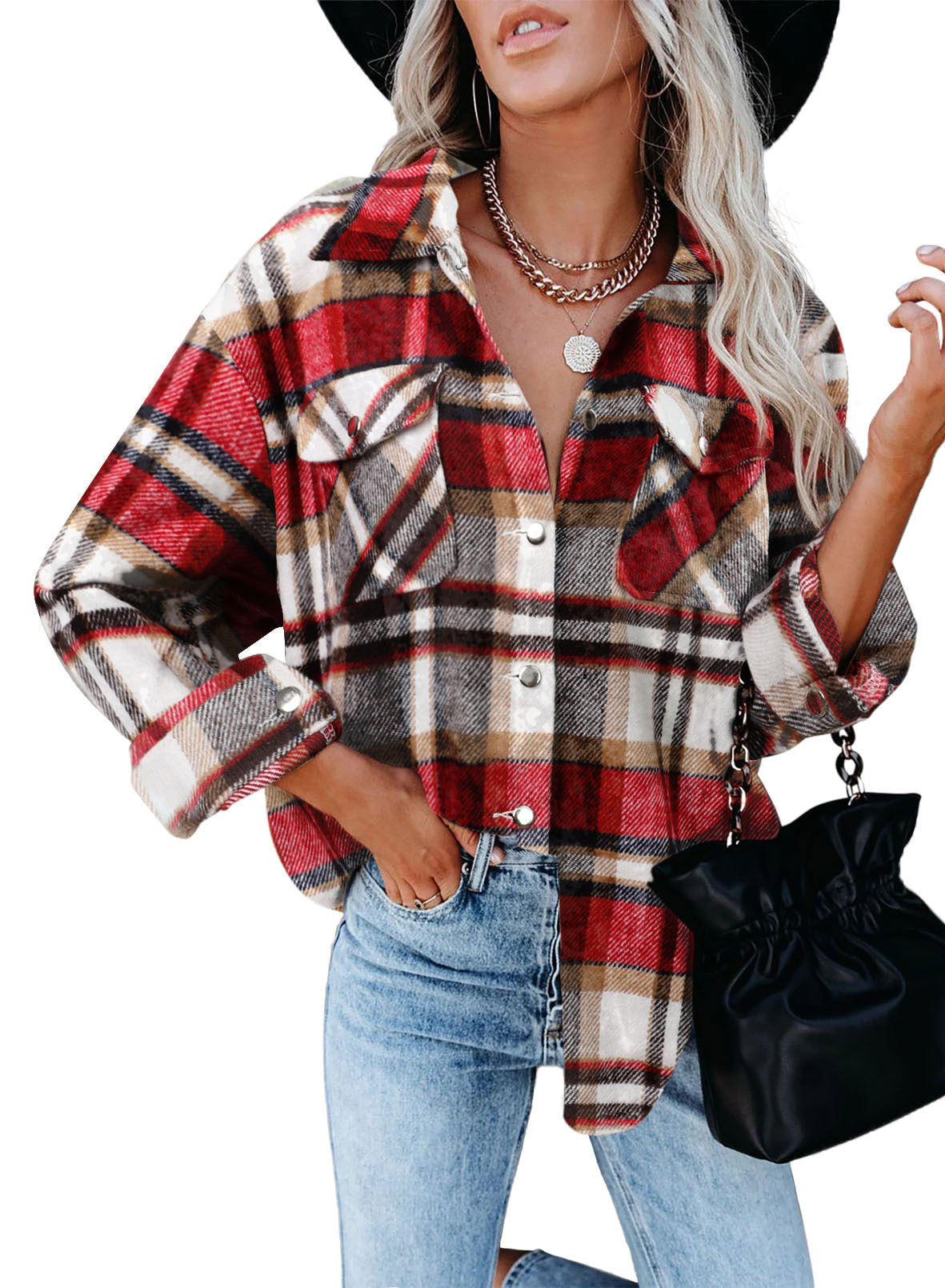 Women's Plaid Flannel Shirt with Pockets