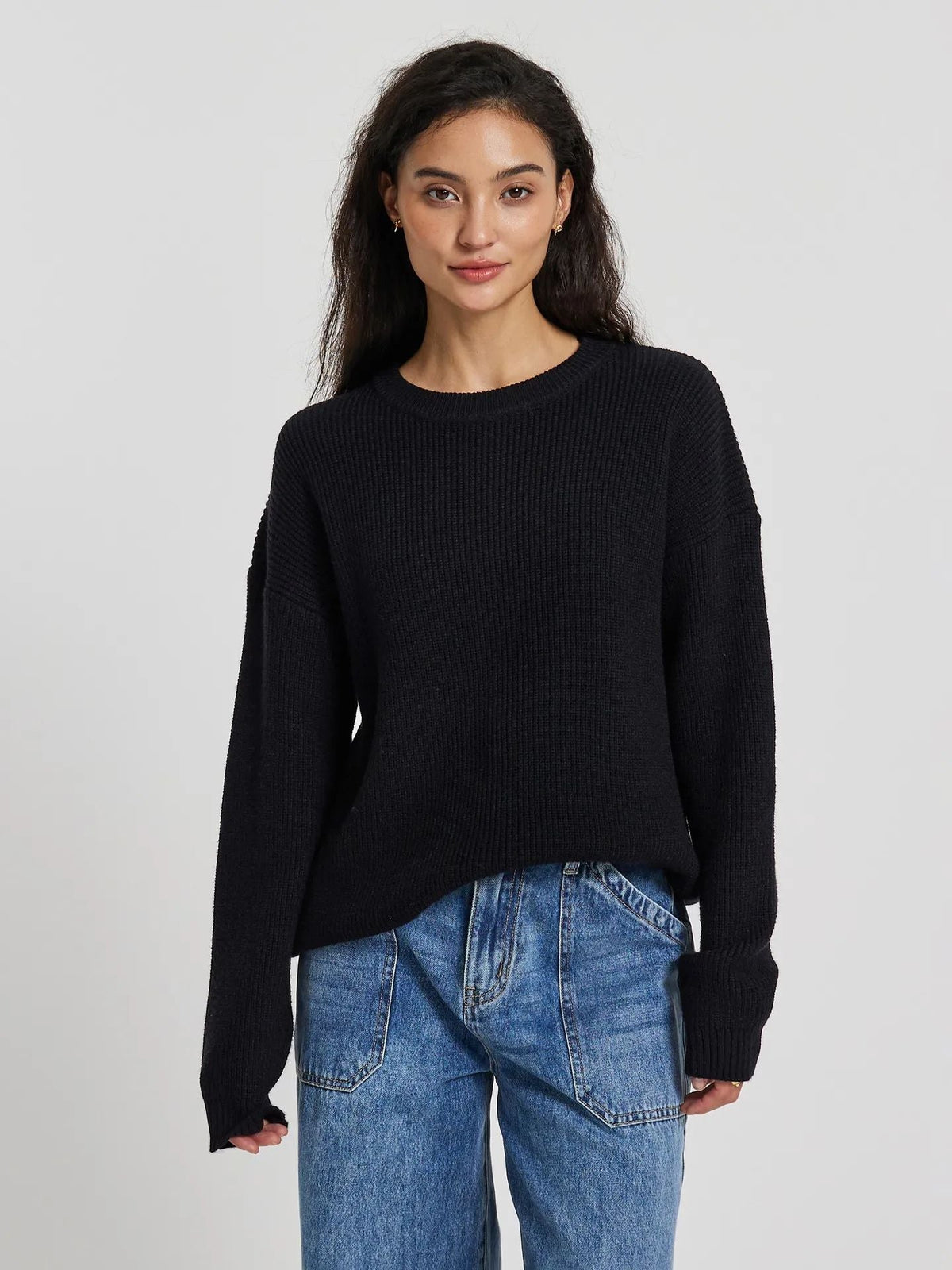Women's Large, Soft Knit Sweater with Dropped Shoulders