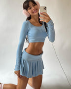 Women's Crop Top and Skirt Set with Refined Waistband