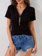 Women's Short-Sleeve Shirt with Decorative Zipper