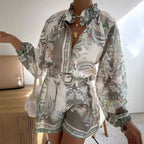 Women's Blouse Set with Floral Design and Loose Fit