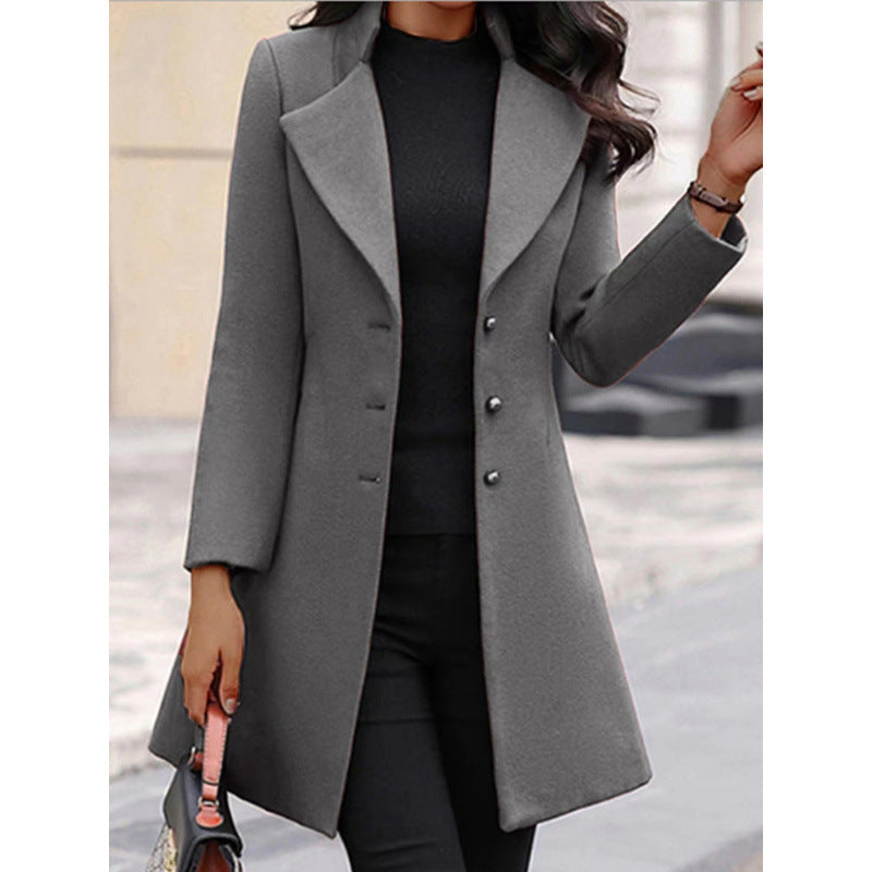 Women's Elegant Wool Coat with Structured Fit and Double-Button Closure