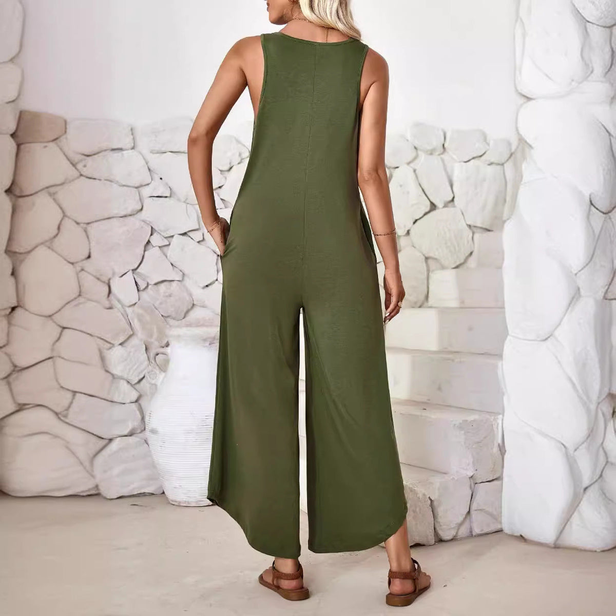 Women's Airy Wide-Leg Jumpsuit with Pockets