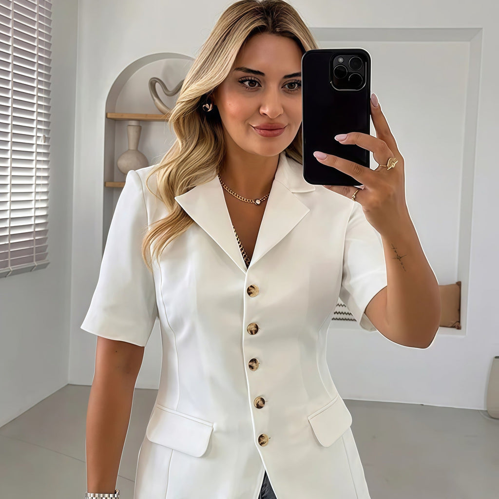 Elegant Women's Short Jacket with Gold Button Details