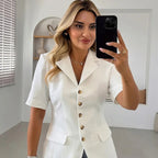 Elegant Women's Short Jacket with Gold Button Details