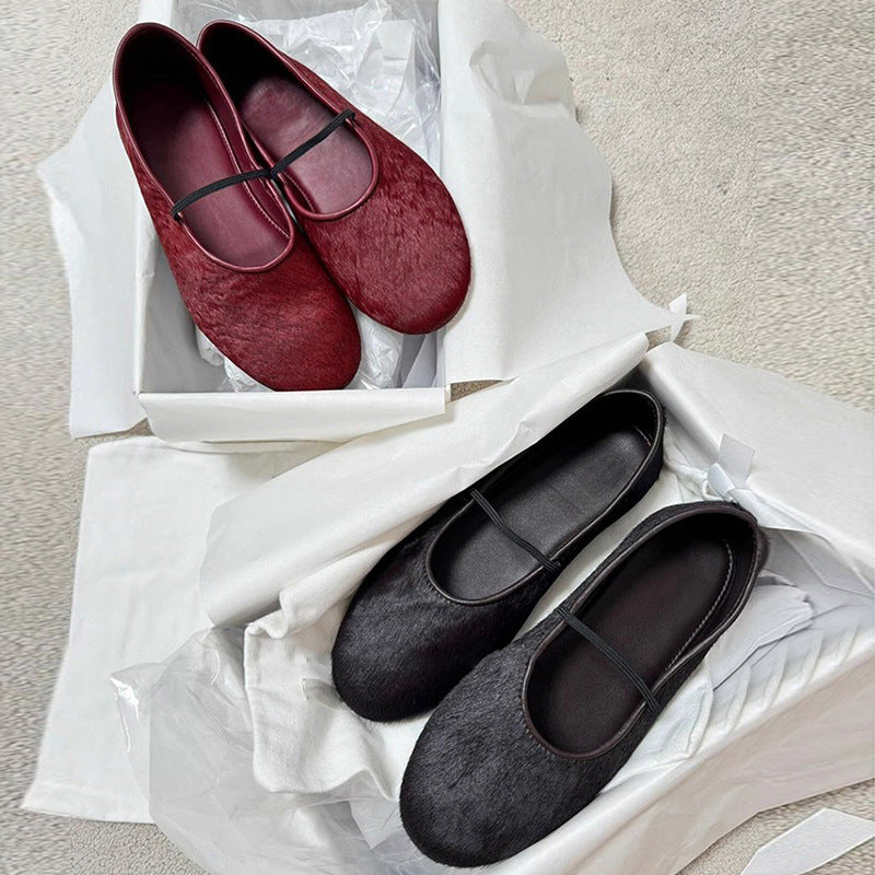 Women's Velvet Ballet Flats with Elastic Strap