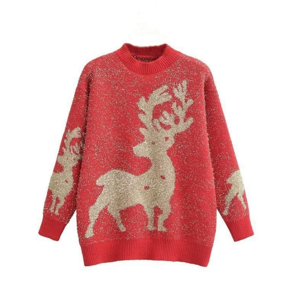 Women's Festive Sweater with 3D Reindeer Motif