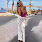 Women's Elegant Wide-Leg Lace Pants with Floral Details