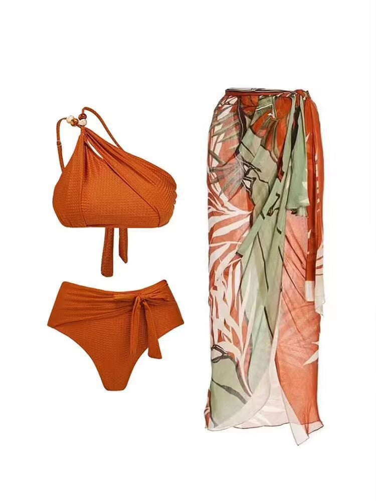 Women's Asymmetrical Swimsuit Set with Elegant Sarong