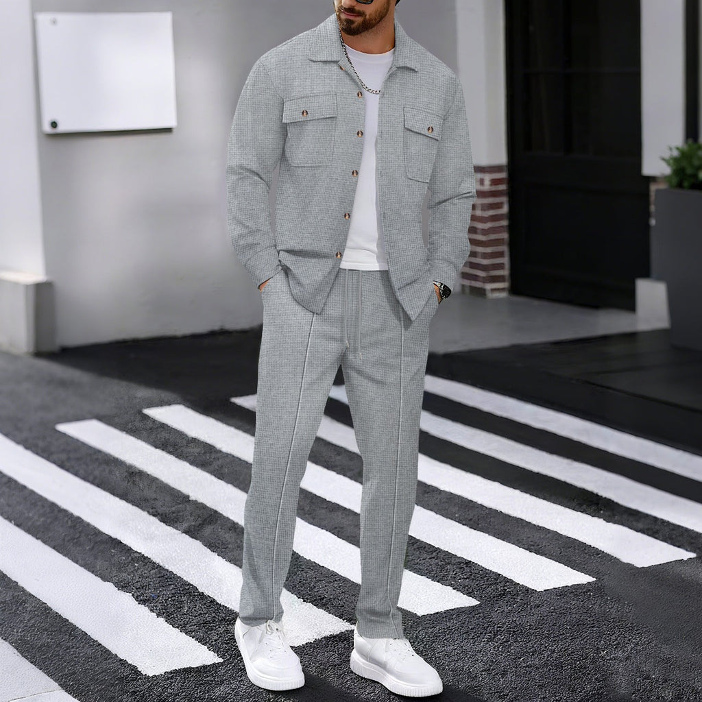 Men's Waffle Structure Shirt Jacket and Relax Pants Set