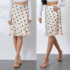 Women's Midi Skirt with Playful Polka Dot Pattern and Ruffle Details