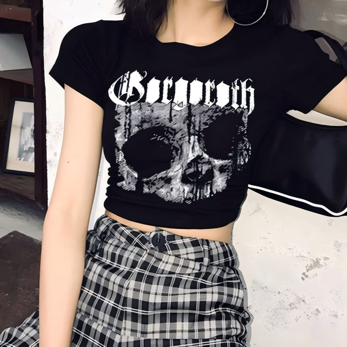 Women's Crop T-Shirt with Unique Skull Design