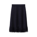 Women's Midi Skirt with Frayed Hem and Textured Design
