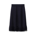 Women's Midi Skirt with Frayed Hem and Textured Design