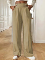 Women's Elegant and Airy High-Waist Wide-Leg Trousers with Practical Pockets