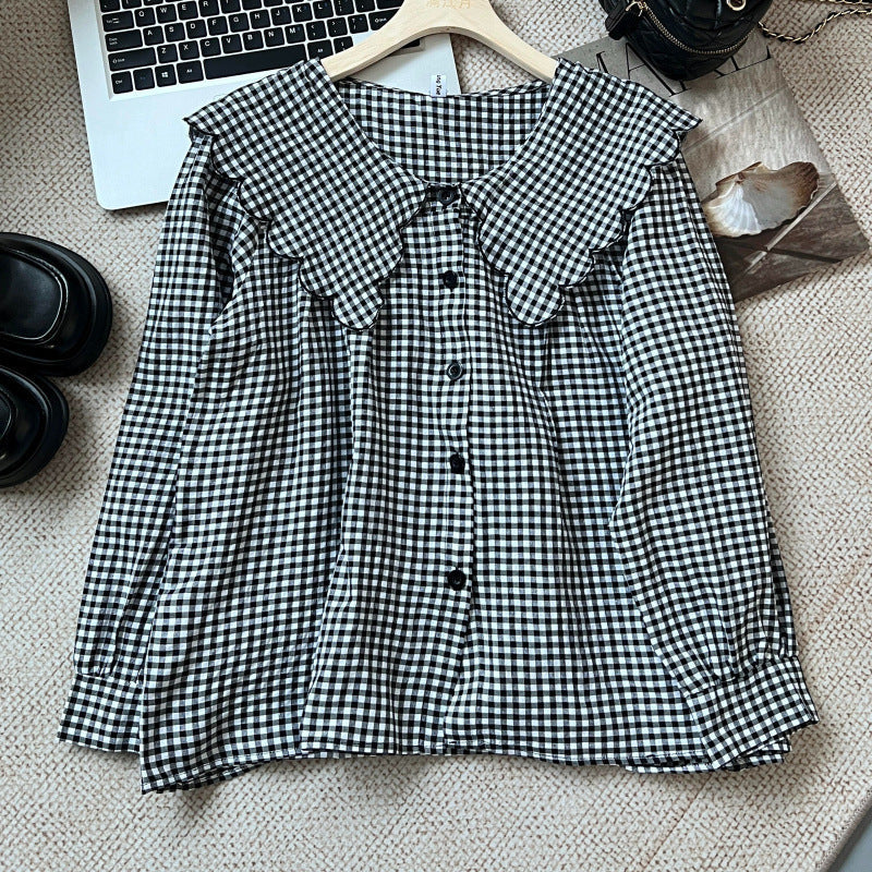 Women's Blouse with Large Collar and Ruffle Details