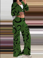 Women's Casual Set with Creative Print and Comfortable Pants