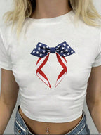 Women's Crop T-Shirt with Creative Bow Details