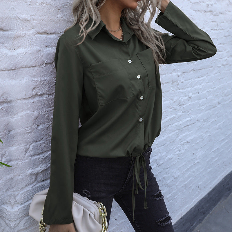 Women's Elegant Blouse with Button Closure and Adjustable Hem