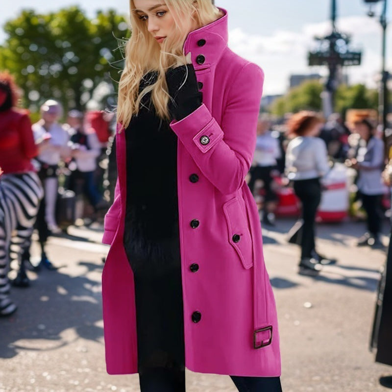 Women's Elegant Trench Coat with High Collar