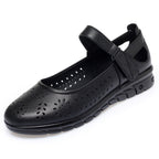 Women's Breathable Ballet Flats with Adjustable Strap and Patterned Cutouts