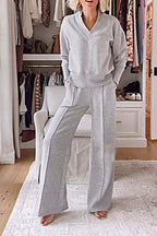 Women's Trendy Leisure Set with Wide Cut and Deep V-Neck