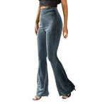 Women's Elegant Velvet Flare Trousers with Fine Stripe Pattern