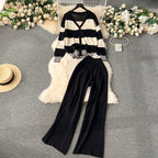 Women's Casual Knit Suit with Wide Pant Hems
