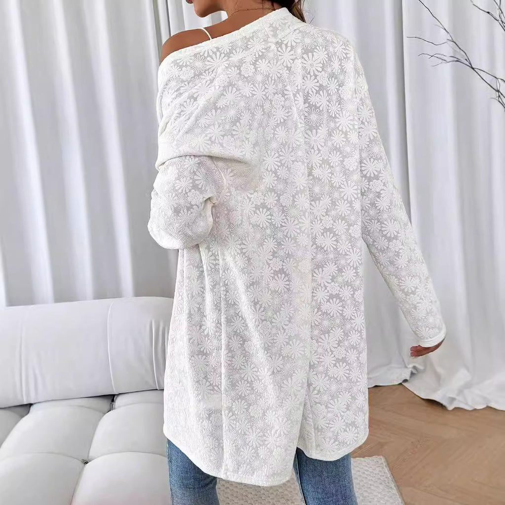 Women's Elegant Cardigan with Floral Motifs