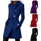 Women's Hooded Coat with Belt and Double-Breasted Button Placket