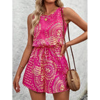 Women's Romper with Creative Print and Elastic Waistband