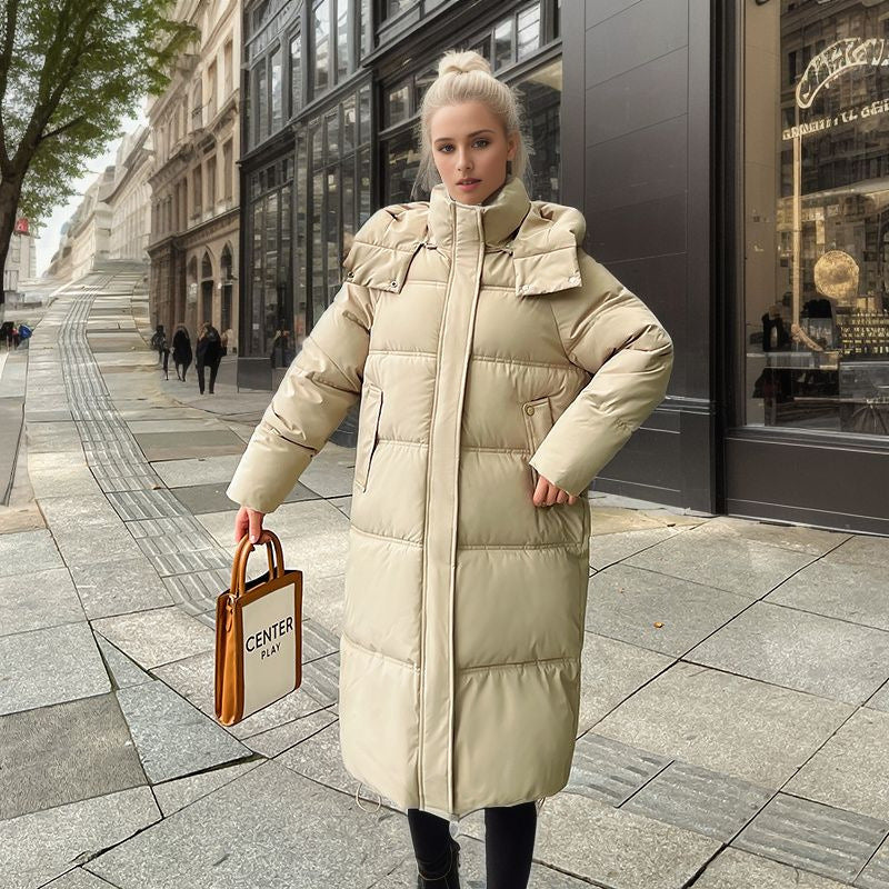 Women's Long-Sleeve Puffer Coat with Insulated Lining and Adjustable Hood