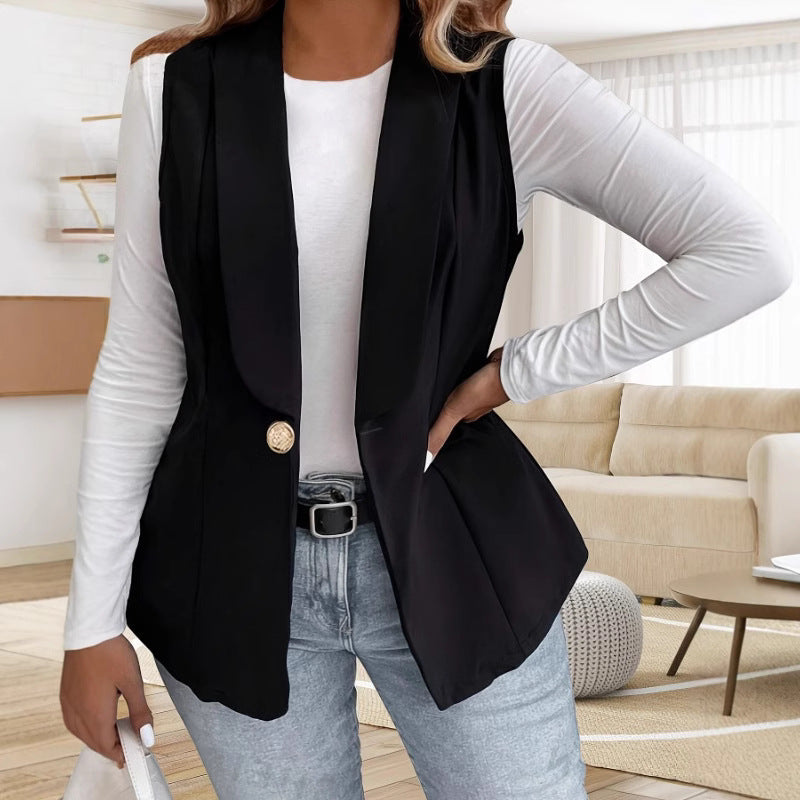 Women's Elegant Blazer Jacket with Tailored Fit and Decorative Button