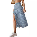Women's Maxi Skirt with Floral Print and Side Slit