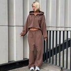 Women's Cropped Zip-Hoodie and High-Waisted Sweatpants Lounge Set