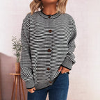 Striped Cardigan with Modern Collar and Button Closure