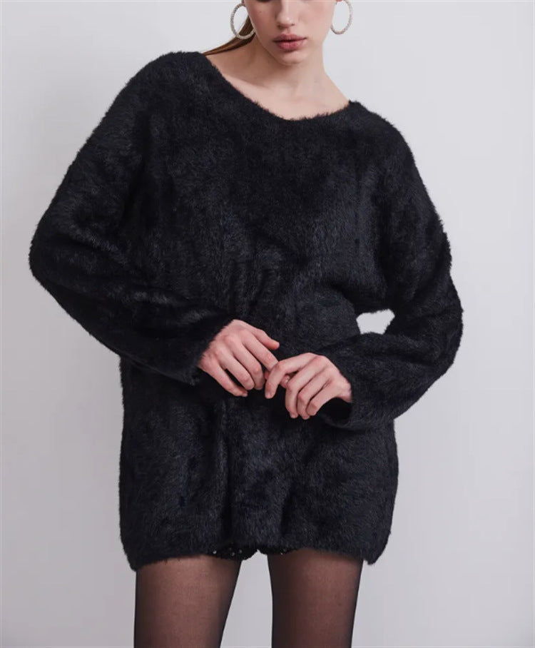 Women's Fluffy V-Neck Sweater