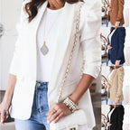 Women's Elegantly Cut Blazer Jacket with Puff Sleeves and Stylish Pockets