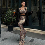 Women's Fitted Flared Jumpsuit with Animal Print