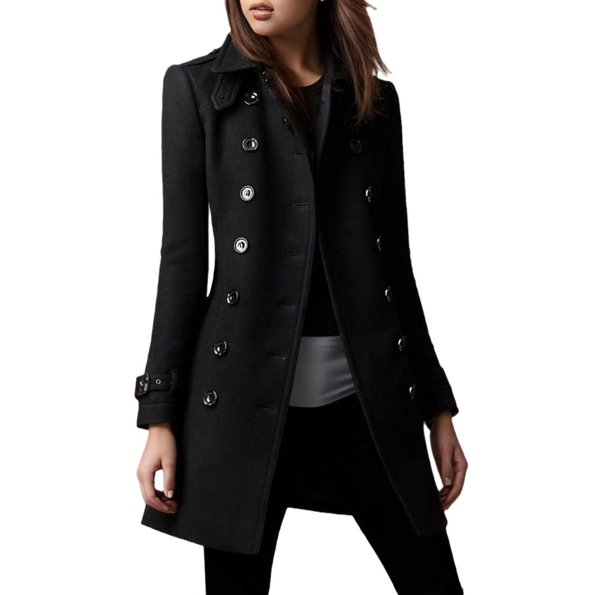 Elegant Transitional Coat with Double-Breasted Button Front