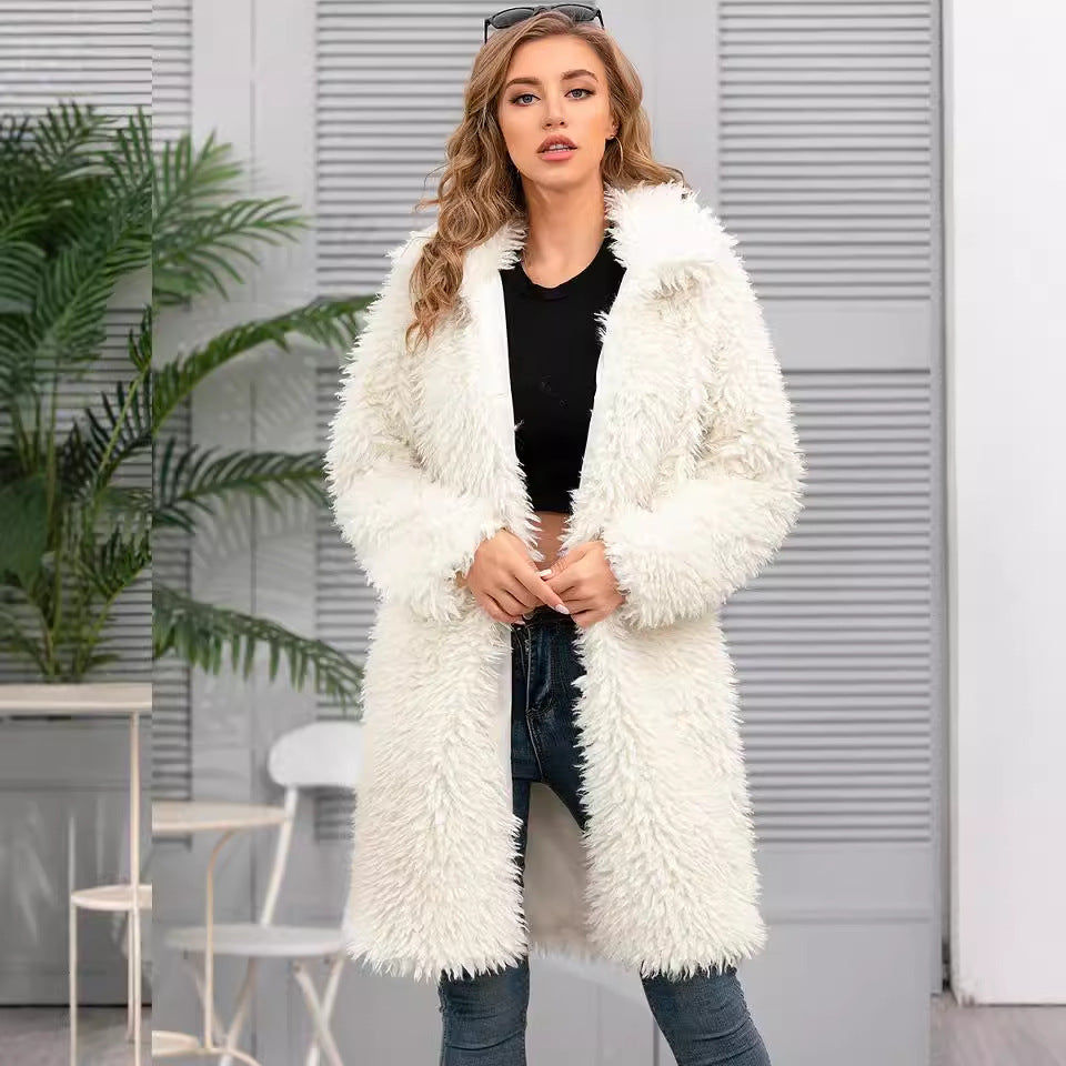 Women's Fluffy Long Coat with Stylish Cut
