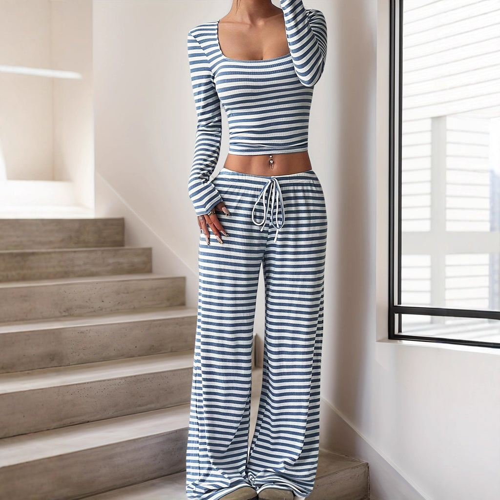 Women's Comfortable Lounge Set with Casual Cut and Wide-Leg Pants