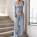 Women's Comfortable Lounge Set with Casual Cut and Wide-Leg Pants