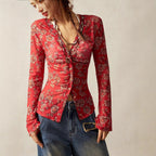 Women's Floral Print Long-Sleeve Top