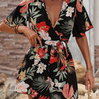 Women's Jumpsuit with Floral Design and Wide Sleeves