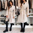 Elegant Coat with Waist Belt and Double Button Placket