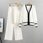 Women's Casual Knit Loungewear Set with Zip Cardigan and Wide-Leg Pants