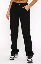 Women's Cargo-Style Pants with High Pockets and Relaxed Fit