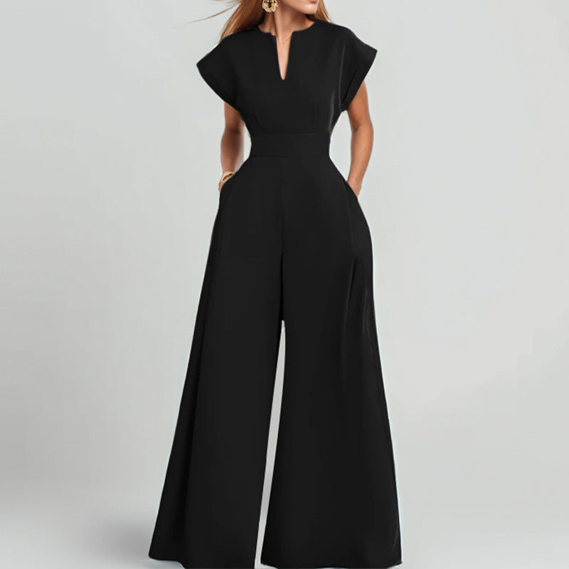 Elegant Women's Wide-Leg Jumpsuit with Shawl Collar